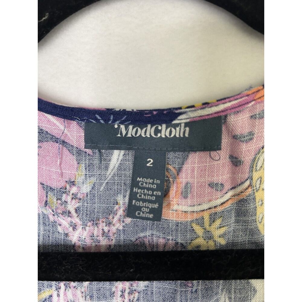 Modcloth Faux Wrap Midi Dress Size 2 Kaleidoscopic Dreamscape Moons Floral Print - Picture 5 of 6
